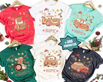 Custom Name Disney Cars Characters Gingerbread Christmas T-Shirt, Cars Lightning McQueen Christmas Shirt, Disneyland Christmas Matching Gift