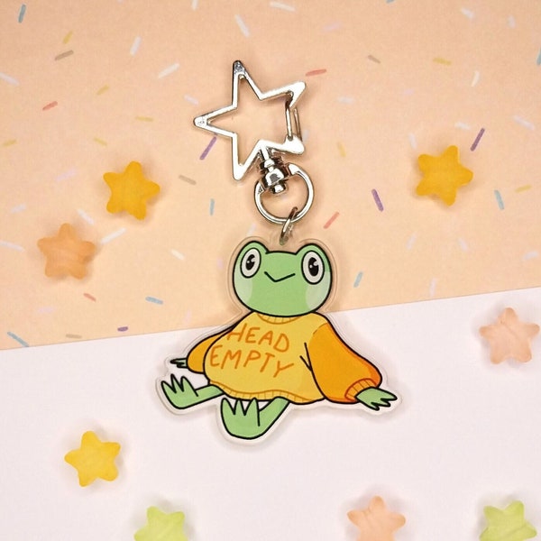 Silly Froggy in Yellow Sweater, Acrylic Charm Keychain, Head Empty - 2" / 50mm double-sided