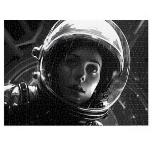 Monochrome Mystery: Woman in Space Jigsaw Puzzle