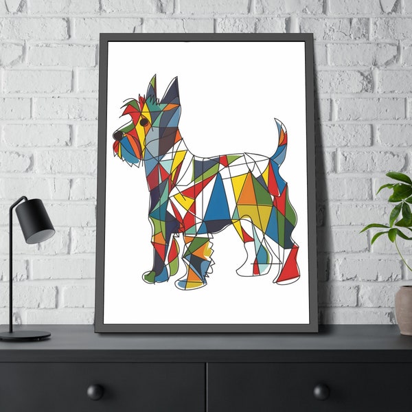 Poster encadré de chien de terrier écossais | Impression d'art chien minimaliste | Style Picasso | Simple et élégant | Décoration murale