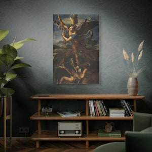 San Michele sconfigge Satana di Raffaello Tela di alta qualità Pittura artistica da parete Stampa Home Decor Capolavoro artistico Riproduzione d'arte