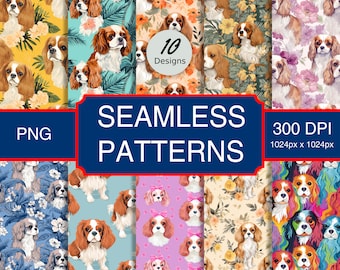 Cavalier King Charles Spaniel Dog #A1 Seamless Pattern High-Quality Png Image, Print, Paper, Art, Craft, Commercial Use, Digital Download