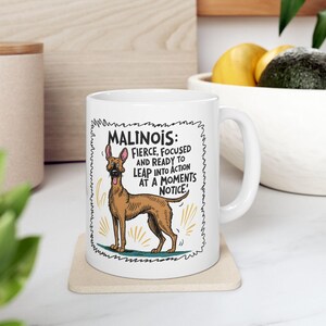 MALINOIS: Cute Malinois Art on White Ceramic Coffee Mug Cup, Dog Lover Gift for Coffee & Tea Fans