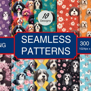 Cute Tibetan Terrier Puppy Dog Canine #A1 Seamless Pattern High-Quality Png Image, Print, Paper, Art, Commercial Use, Digital Download