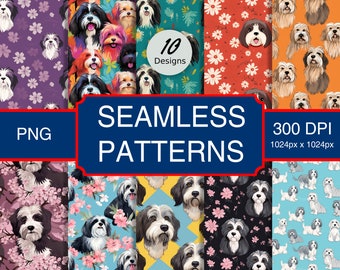 Cute Tibetan Terrier Puppy Dog Canine #A1 Seamless Pattern High-Quality Png Image, Print, Paper, Art, Commercial Use, Digital Download
