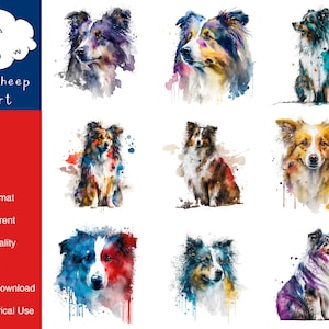 9 Shetland Sheep Dog Clipart High-Quality PNG Image, Print, Paper, Art, Craft, Card, Watercolor, Clip, Commercial Use, Digital Download