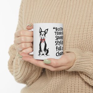 BOSTON TERRIER: Cute Boston Terrier Art on White Ceramic Coffee Mug Cup, Dog Lover Gift for Coffee & Tea Fans