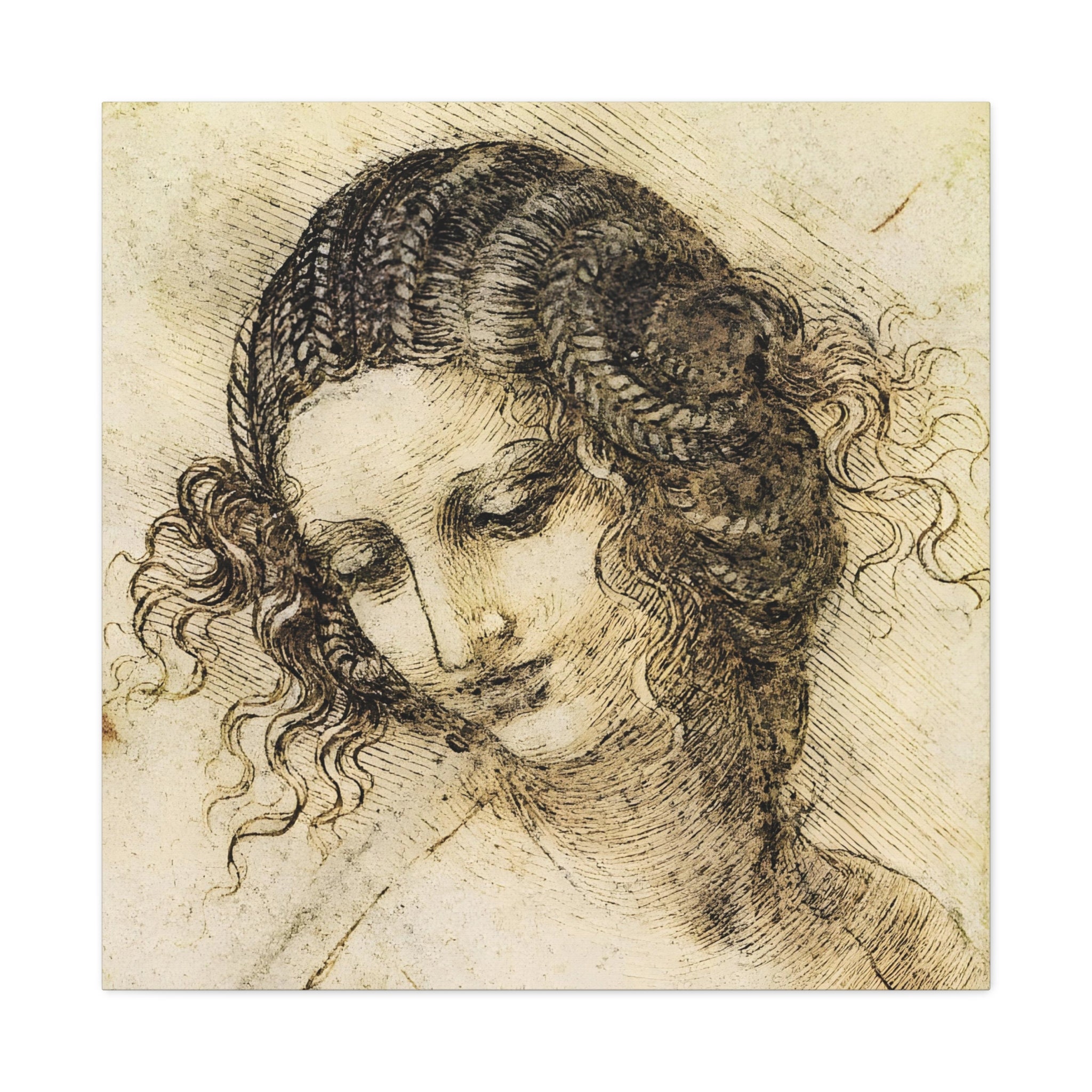 レリーフ家美学ダ・ヴィンチ作品レダ頭像居間 玄関 寝室 装飾品 現代工芸品 置物 レオナルド・ダ・ヴィンチ作「レダの頭部」キャンバス 高品質壁アート