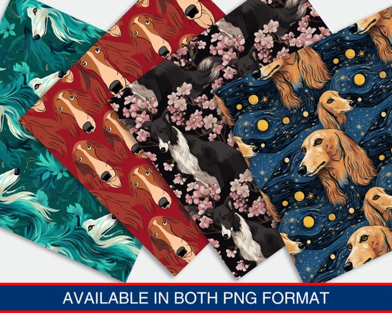 Cute Saluki Puppy Dog Canine #A1 Seamless Pattern High-quality Png