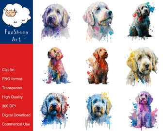 9 Goldendoodle Dog Clipart High-Quality PNG Image, Print, Paper, Art, Craft, Card, Watercolor, Clip, Commercial Use, Digital Download