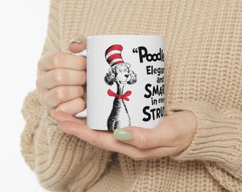 PUDEL: Niedliche Pudel-Kunst auf weißer Keramik-Kaffeetasse-Schale, Hunde-Liebhaber-Geschenk für Kaffee-u