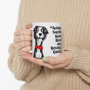 AUSTRALISCHER SCHÄFERHUND: Niedliche Australian Shepherd Kunst auf weißer Keramik Kaffeetasse Tasse, Hundeliebhaber Geschenk für Kaffee & Tee Fans