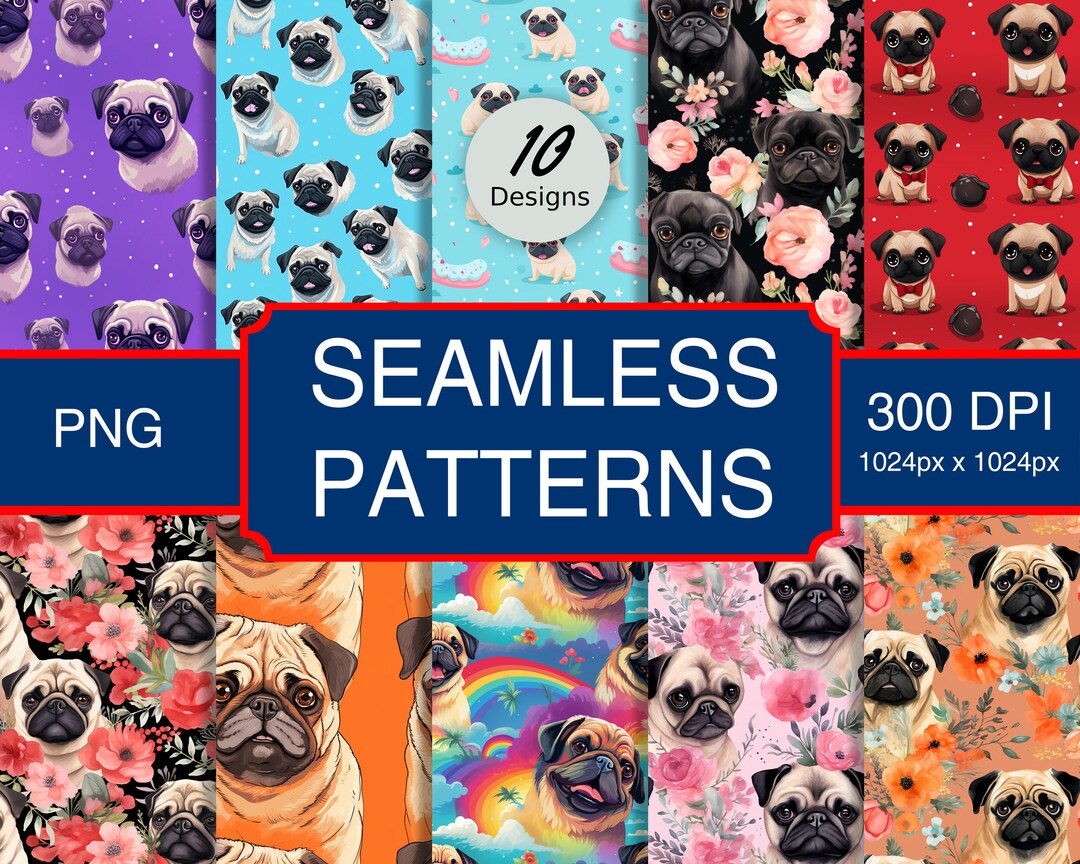 Cute Pug Puppy Dog Canine #A1 Seamless Pattern High-quality Png Image ...