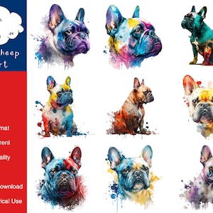 9 French BullDog Clipart High-Quality PNG Image, Print, Paper, Art, Craft, Card, Watercolor, Clip, Commercial Use, Digital Download