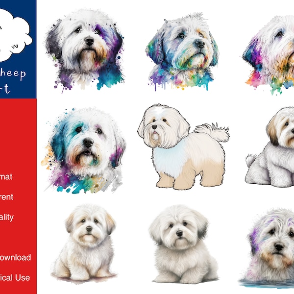 9 Coton de Tulear Dog Clipart High-Quality PNG Image, Print, Paper, Art, Craft, Card, Watercolor, Clip, Commercial Use, Digital Download