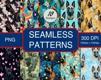 Cute Malinois Puppy Dog Canine #A1 Seamless Pattern High-Quality Png Image, Print, Paper, Art, Craft, Commercial Use, Digital Download