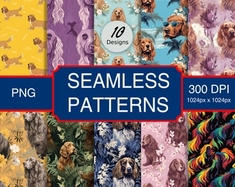 Cute Sussex Spaniel Puppy Dog Canine #A1 Seamless Pattern High-Quality Png Image, Print, Paper, Art, Craft, Commercial Use, Digital Download