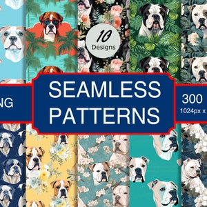American Bulldog Puppy Dog Canine #A1 Seamless Pattern High-Quality Png Image, Print, Paper, Art, Clip, Commercial Use, Digital Download