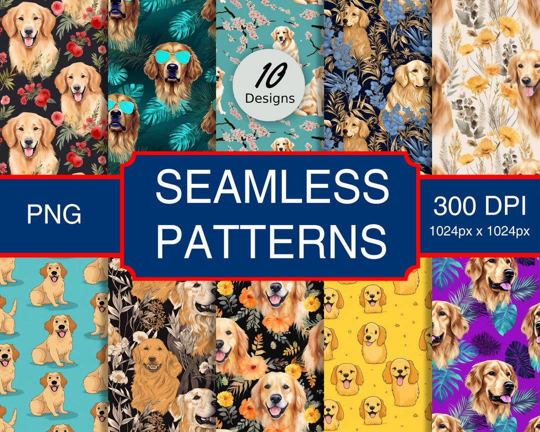 Cute Golden Retriever Puppy Dog Canine Seamless Pattern High-quality ...