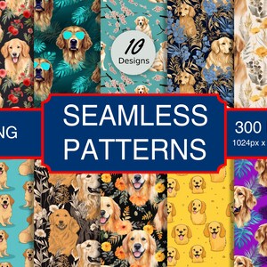 Cute Golden Retriever Puppy Dog Canine Seamless Pattern Imagem Png de alta qualidade, Impressão, Papel, Arte, Cartão, Uso Comercial, Download Digital
