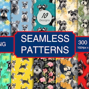 Miniature Schnauzer Puppy Dog Canine #A1 Seamless Pattern High-Quality Png Image, Print, Paper, Art, Clip, Commercial Use, Digital Download