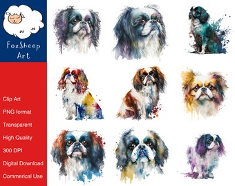 9 Japanese Chin Dog Clipart High-Quality PNG Image, Print, Paper, Art, Craft, Card, Watercolor, Clip, Commercial Use, Digital Download