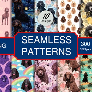 Cute Irish Water Spaniel Puppy Dog #A1 Seamless Pattern High-Quality Png Image, Print, Paper, Art, Craft, Commercial Use, Digital Download