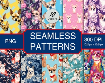Cute Chihuahua Puppy Dog Canine Pattern #A1 Seamless Pattern High-Quality Png Image, Print, Paper, Art,  Commercial Use, Digital Download