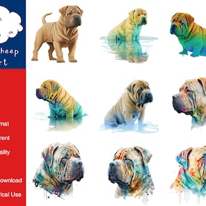 9 Chinesischer Shar-Pei Hund Clipart Hochwertiges PNG-Bild, Druck, Papier, Kunst, Handwerk, Karte, Aquarell, Clip, kommerzielle Nutzung, digitaler Download