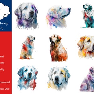 9 Great Pyrenees Dog Clipart Image PNG de haute qualité, Impression, Papier, Art, Artisanat, Carte, Aquarelle, Clip, Utilisation commerciale, Téléchargement numérique