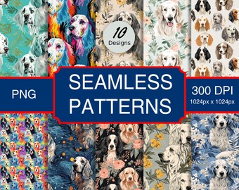 Cute English Setter Puppy Dog Canine #A1 Seamless Pattern High-Quality Png Image, Print, Paper, Art, Commercial Use, Digital Download