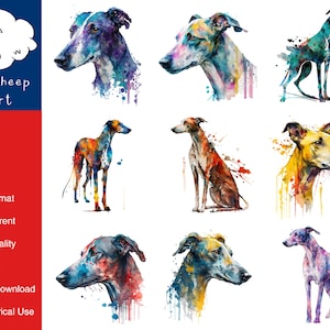 9 Greyhound chien Clipart Image PNG de haute qualité, impression, papier, Art, artisanat, carte, aquarelle, Clip, usage Commercial, téléchargement numérique