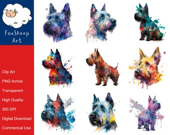 9 Scottish Terrier Dog Clipart High-Quality PNG Image, Print, Paper, Art, Craft, Card, Watercolor, Clip, Commercial Use, Digital Download