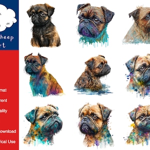 9 Bruxelles Griffon Dog Clipart immagine PNG di alta qualità, stampa, carta, arte, artigianato, carta, acquerello, clip, uso commerciale, download digitale