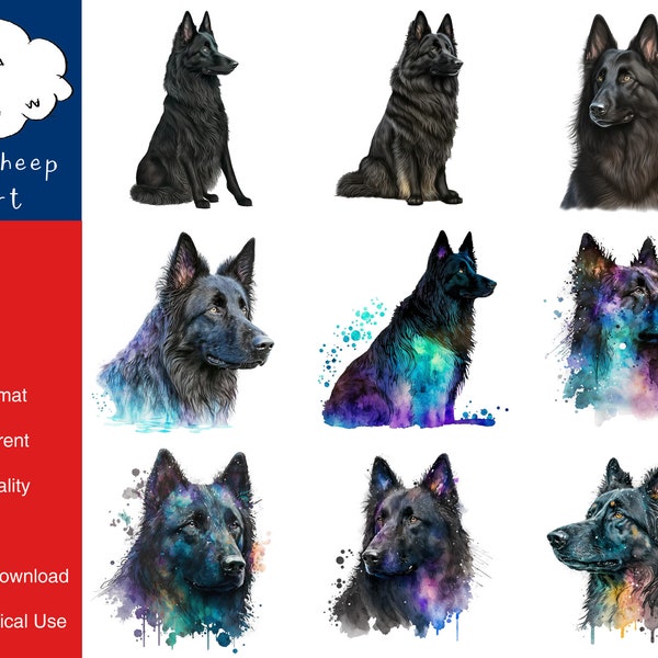 9 Belgian SheepDog Clipart High-Quality PNG Image, Print, Paper, Art, Craft, Card, Watercolor, Clip, Commercial Use, Digital Download