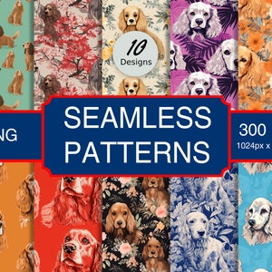 Cute Cocker Spaniel Puppy Dog Canine #A1 Seamless Pattern High-Quality Png Image, Print, Paper, Art, Clip, Commercial Use, Digital Download