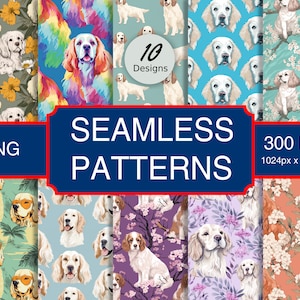 Cute Clumber Spaniel Puppy Dog Canine #A1 Seamless Pattern High-Quality Png Image, Print, Paper, Art, Commercial Use, Digital Download