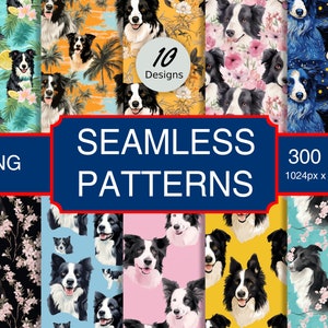 Cute Border Collie Puppy Dog Canine #A1 Seamless Pattern High-Quality Png Image, Print, Paper, Art, Craft, Commercial Use, Digital Download