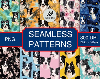 Cute Border Collie Puppy Dog Canine #A1 Seamless Pattern High-Quality Png Image, Print, Paper, Art, Craft, Commercial Use, Digital Download