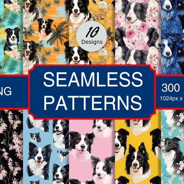 Cute Border Collie Puppy Dog Canine #A1 Seamless Pattern High-Quality Png Image, Print, Paper, Art, Craft, Commercial Use, Digital Download