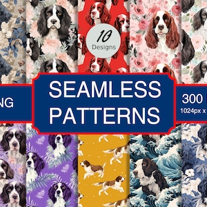 English Springer Spaniel Puppy Dog Pattern #A1 Seamless Pattern High-Quality Png Image, Print, Paper, Art, Commercial Use, Digital Download