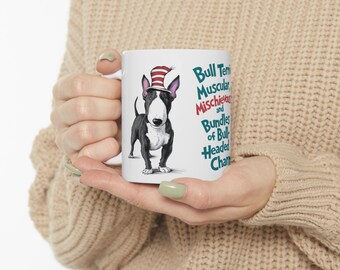 BULL TERRIER: Cute Bull Terrier Art on White Ceramic Coffee Mug Cup, Dog Lover Gift for Coffee & Tea Fans