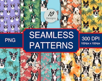 Cute Boston Terrier Puppy Dog Canine #A1 Seamless Pattern High-Quality Png Image, Print, Paper, Art, Clip, Commercial Use, Digital Download