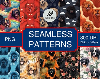 Cute Tibetan Mastiff Puppy Dog Canine #A1 Seamless Pattern High-Quality Png Image, Print, Paper, Art, Commercial Use, Digital Download