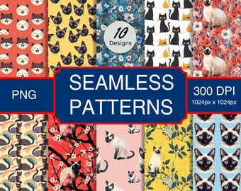 Toybob Kitten Cat Feline #A1 Seamless Pattern High-Quality Png Image, Print, Paper, Art, Craft, Card, Clip, Commercial Use, Digital Download