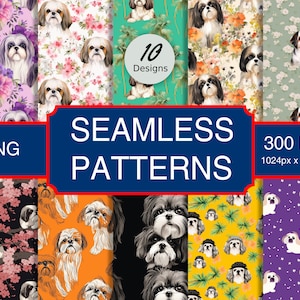 Mignon Shih Tzu Puppy Dog Canine #A1 Seamless Pattern Image Png de haute qualité, impression, papier, art, carte, clip, utilisation commerciale, téléchargement numérique