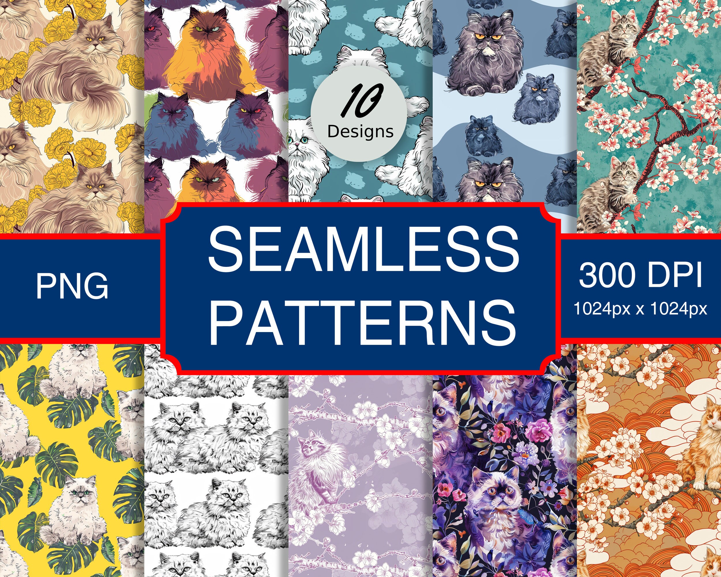 Selkirk Rex Kitten Cat Feline #A1 Seamless Pattern High-Quality Png Image, Print, Paper, Art, Craft, Card, Commercial Use, Digital Download