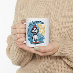 PORTUGUESE WATER DOG: Cute Portuguese Water Dog Art on White Ceramic Coffee Mug Cup, Dog Lover Gift for Coffee & Tea Fans