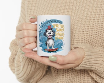 PERRO DE AGUA PORTUGUÉS: Lindo arte de perro de agua portugués en taza de café de cerámica blanca, regalo para amantes de los perros para los fanáticos del café y el té