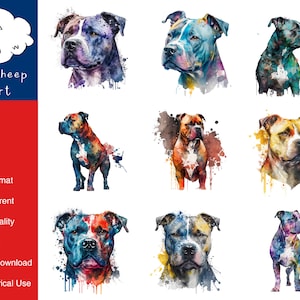9 Staffordshire Bull Terrier Dog Clipart High-Quality PNG Image, Print, Paper, Art, Card, Watercolor, Clip, Commercial Use, Digital Download